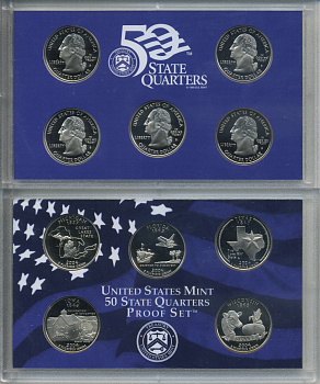 США официальный набор из 5 монет 2004 S, набор из 5 квотеров, штаты США, пластик, в оригинальной коробке с сертификатом PROOF 00-00