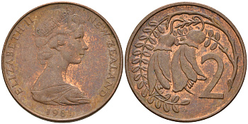 Новая Зеландия 2 цента 1981 Елизавета II (1952-2022), два цветка кохаи KM 32.1 бронза  4602-646