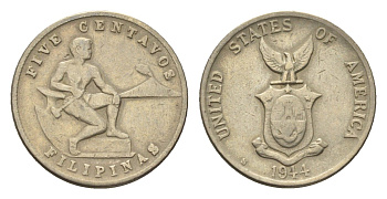 Филиппины 5 сентаво 1944 Администрация США KM 180a медно-никель 4668-649
