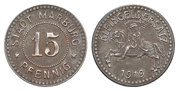 Марбург 15 пфеннигов 1919 Funck 317.5, Men18 20408.6 железо 1517-621