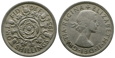 Великобритания 2 шиллинга (флорин) 1954 Елизавета II (1952-2022) KM 906, Spink 4146 медно-никель 4607-841