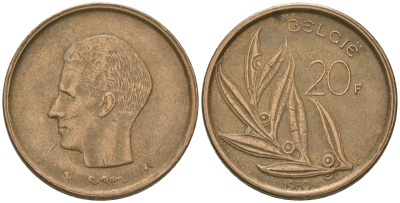 Бельгия 20 франков 1980 BELGIE, Бодуэн I (1951-1993) KM 160 никель бронза 4561-1015