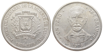 Доминиканская Республика (Доминикана) 1 песо 1976 100 лет со дня смерти Хуана Пабло Дуарте KM 45 медно-никель BU 650-1143