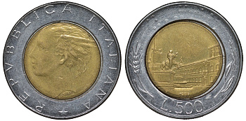 Италия 500 лир 1989 R, Квиринальский дворец KM 111 биметалл 4122-133