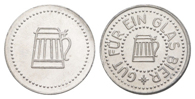 Германия жетон в 1 "стакан пива" ND диаметр 24 мм, вес 1,1 гр алюминий UNC 4638-841