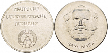ГДР МЕДАЛЬ ND КАРЛ МАРКС, ДИАМЕТР 35,5 ММ., ВЕС 24 ГР. медно-никель UNC 4537-731