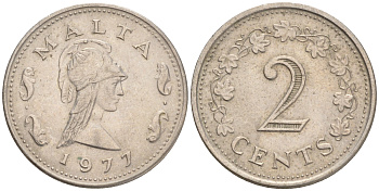 Мальта 2 цента 1977 Пентесилея, царица амазонок KM 9 медь цинк 192-351