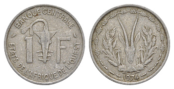 Западная Африка (BCEAO) 1 франк 1974 Центральный банк государств Западной Африки KM 3.1 алюминий 4642-223