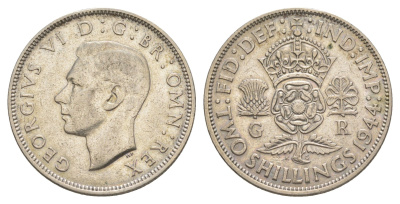 Великобритания 2 шиллинга (флорин) 1944 Георг VI (1936-1952) KM 855, Spink 4081 серебро 4631-454