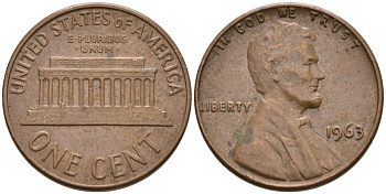 США 1 цент 1963 Линкольн KM 201 медь цинк 4564-417