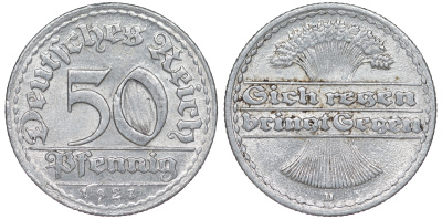 Германия 50 пфеннигов 1921 D KM 27, J. 301 алюминий 4114-835