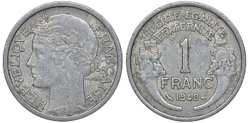 Франция 1 франк 1949 KM 885a.1 алюминий 4163-435