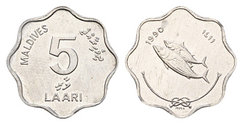 Мальдивские Острова (Мальдивы) 5 лари 1990 AH 1410 KM 69 алюминий UNC 4657-523