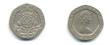 Великобритания 20 пенсов 1982 Елизавета II (1952-2022) KM 931, Spink 4230 (G1) медно-никель 59-321