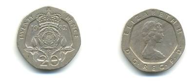 Великобритания 20 пенсов 1982 Елизавета II (1952-2022) KM 931, Spink 4230 (G1) медно-никель 59-321