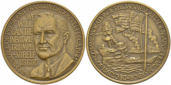 США МЕДАЛЬ 1971 ФРАНКЛИН РУЗВЕЛЬТ, 30 ЛЕТ АТАКИ НА ПЕРЛ-ХАРБОР 50 мм, 49,1 гр бронза 1082-10-32