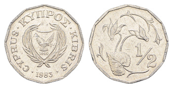 Кипр 1/2 цента 1983 год-тип KM 52 алюминий UNC 4649-1135