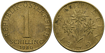 Австрия 1 шиллинг 1980 KM 2886 алюминиевая бронза 4138-436