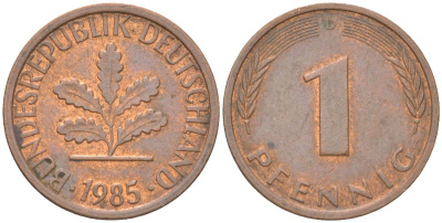 ФРГ 1 пфенниг 1985 D KM 105 сталь плакированная медью 4613-1212