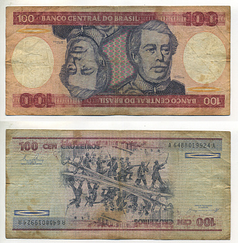 БРАЗИЛИЯ 100 КРУЗЕЙРО 1984 ПОДПИСЬ 21, ГЕОРЦОГ КАКСИАС Pick 198b бумага 6299-11-3