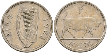 Ирландия 1 шиллинг 1963 бык KM 14а медно-никель 4561-1116