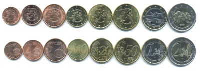 Финляндия евронабор из 8 монет 1999-2002 (1, 2, 5, 10, 20, 50 евроцентов, 1, 2 евро) UNC N5-49