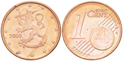 ФИНЛЯНДИЯ 1 ЕВРОЦЕНТ 2000 KM 98 сталь плакированная медью UNC 3457-1152