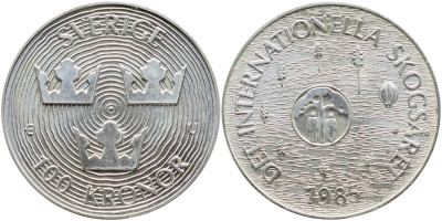 Швеция 100 крон 1985 Карл XVI Густав (1973- ), Международный год защиты лесов KM 866 серебро UNC 1072-5-33