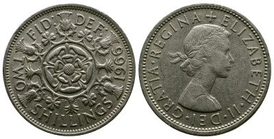 Великобритания 2 шиллинга (флорин) 1966 Елизавета II (1952-2022) KM 906, Spink 4146 медно-никель 4382-722
