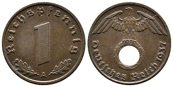 Германия 1 рейхспфенниг 1937 A KM 89, J. 361 бронза    220-222