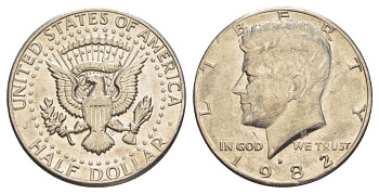 США 1/2 доллара (50 центов) 1982 D, Джон Кеннеди KM A202b медь плакированная медно-никелем aUNC 4367-511