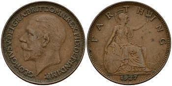 Великобритания 1 фартинг 1927 Георг V (1910-1936) KM 825, Spink 4061 бронза 4115-149