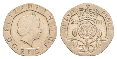 Великобритания 20 пенсов 2001 Елизавета II (1952-2022) KM 990, Spink 4630 (G3) медно-никель 4639-925