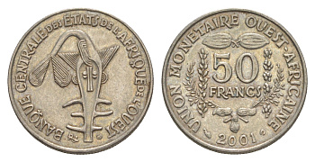 Западная Африка (BCEAO) 50 франков 2001 Центральный банк государств Западной Африки KM 6 медно-никель 4643-761