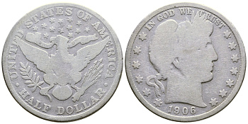 США 1/2 доллара (50 центов) 1906 барбер, Barber KM 116 серебро 3334-912