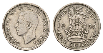 Великобритания 1 шиллинг 1950 Георг VI (1936-1952), Английский герб KM 876, Spink 4108 медно-никель 4116-715