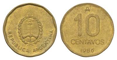 Аргентина 10 сентаво 1986 KM 98 латунь 4575-353