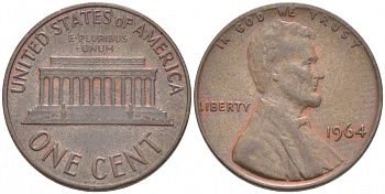 США 1 ЦЕНТ 1964 ЛИНКОЛЬН KM 201 медь цинк 3457-1243