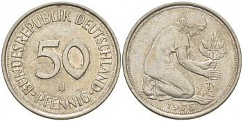 ФРГ 50 пфеннигов 1975 J, KM 109.2, J. 384 медно-никель 4609-652