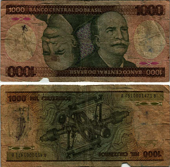 Бразилия 1000 крузейро 1981 ПОДПИСЬ 20, БАРАО ДО РИО БРАНКО Pick 201а бумага 7219-40-2-2