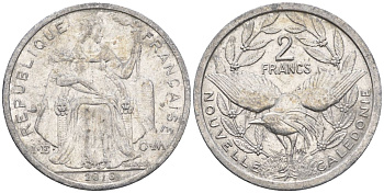 Французская Новая Каледония 2 франка 2016 птица кагу, (IEOM) KM 14, Schoen 11 алюминий    29-945