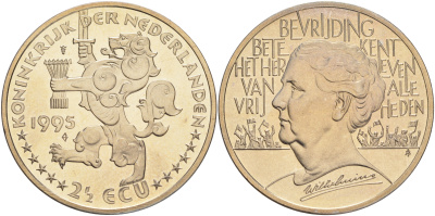 НИДЕРЛАНДЫ 2 1/2 ЭКЮ 1995 ВИЛЬГЕЛЬМИНА медно-никель UNC 1524-1342