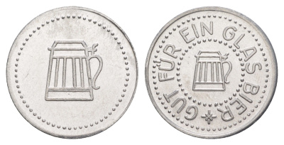 Германия жетон в 1 "стакан пива" ND диаметр 24 мм, вес 1,1 гр алюминий UNC 4638-824