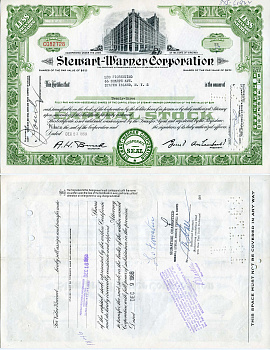 США 23 акции 1959 Стюарт-Уорнер, Stewart-Warner Corporation, производство автомобильных приборов   бумага   5547-13-2-2