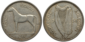 ИРЛАНДИЯ 1/2 КРОНЫ 1934 ЛОШАДЬ KM 8 серебро 633-332