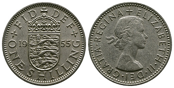 Великобритания 1 шиллинг 1955 Елизавета II (1952-2022), Английский герб KM 904, Spink 4147 медно-никель 4384-314