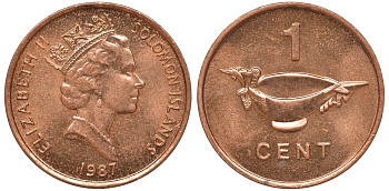 Соломоновы острова 1 цент 1987 Елизавета II (1953-) KM 24 сталь плакированная бронзой aUNC 4602-915