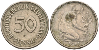 ФРГ 50 пфеннигов 1969 F KM 109.1, J. 384 медно-никель 4513-852