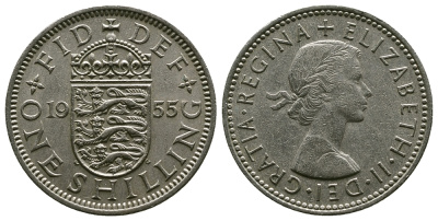 Великобритания 1 шиллинг 1955 Елизавета II (1952-2022), Английский герб KM 904, Spink 4147 медно-никель 4384-314