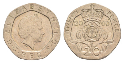 Великобритания 20 пенсов 2000 Елизавета II (1952-2022) KM 990, Spink 4630 (G3) медно-никель 4639-922